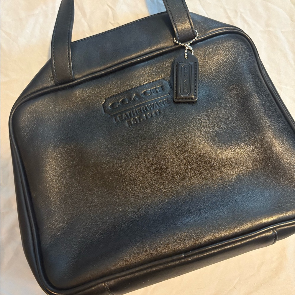Vintage Coach Black Leather Toiletry Bag